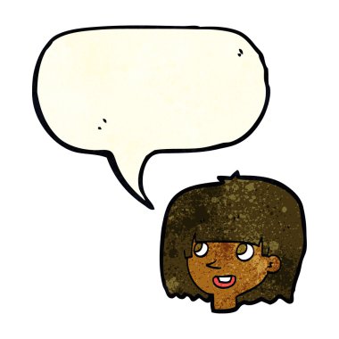 çizgi film mutlu kadın yüzü ile konuşma kabarcığı