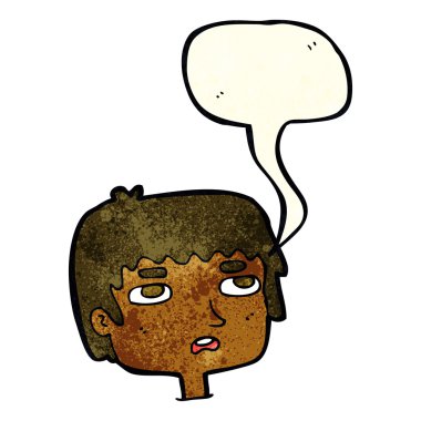 Konuşma baloncuğu olan mutsuz bir çizgi film.