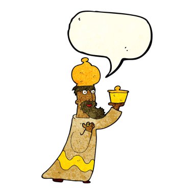 Konuşma balonu olan üç bilge adamdan biri.