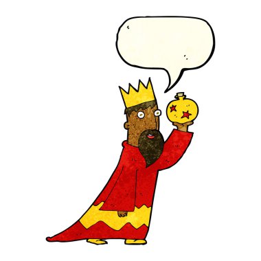 Konuşma balonu olan üç bilge adamdan biri.