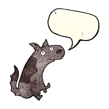 Konuşma baloncuğu olan çizgi film köpeği