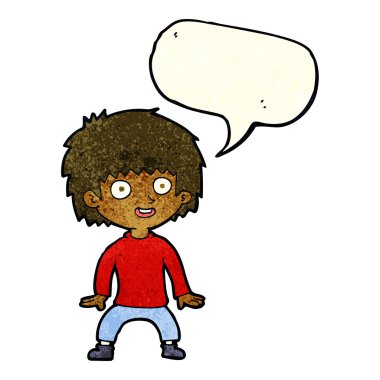 çizgi film heyecanlı çocuk konuşma baloncuğu ile