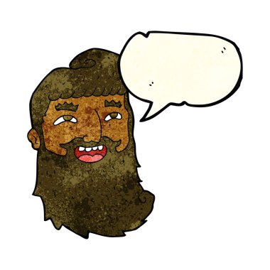 Çizgi filmdeki sakallı adam konuşma balonuyla gülüyor.