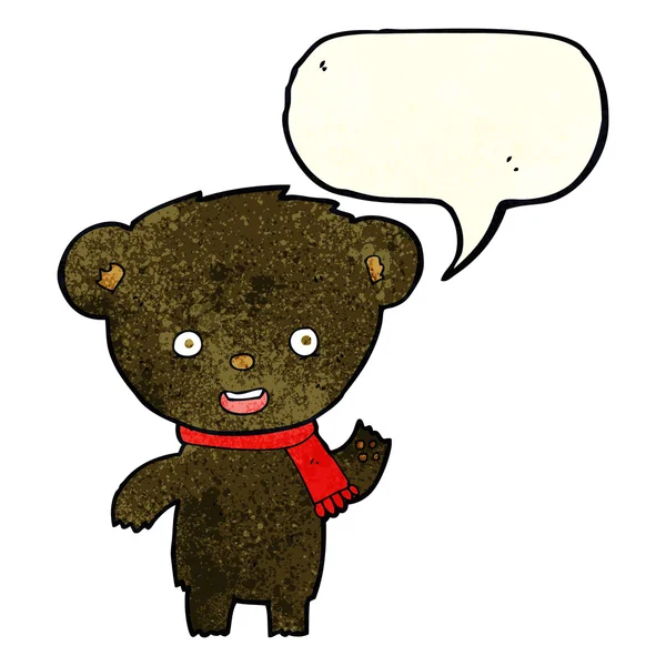 Dibujos animados lindo oso negro con burbuja de habla — Vector de stock