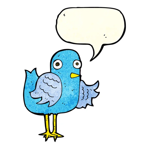 Dibujos animados pájaro ondeando ala con burbuja del habla — Archivo Imágenes Vectoriales