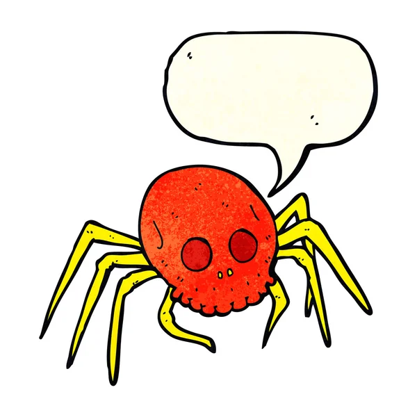 Dessin animé effrayant halloween crâne araignée avec bulle de parole — Image vectorielle