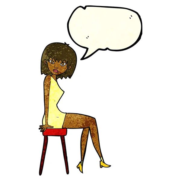 Mujer de dibujos animados sentado en el taburete con la burbuja del habla — Archivo Imágenes Vectoriales