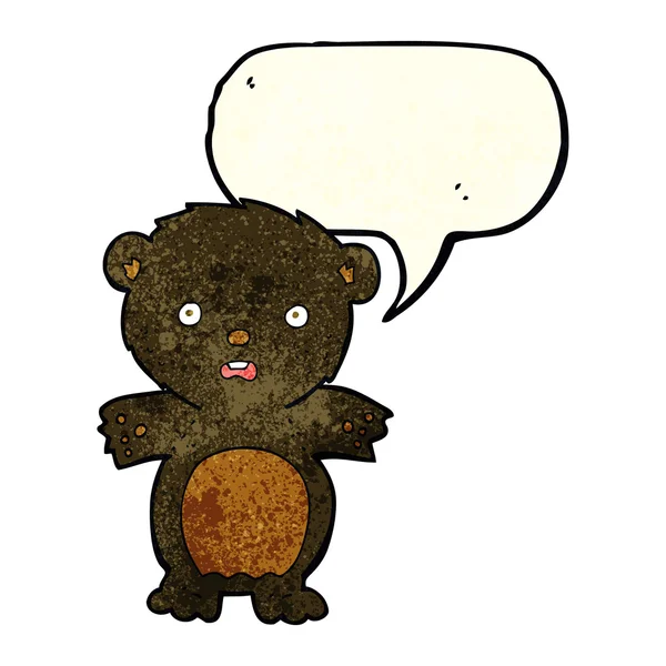 Asustado oso negro de dibujos animados con burbuja de habla — Vector de stock