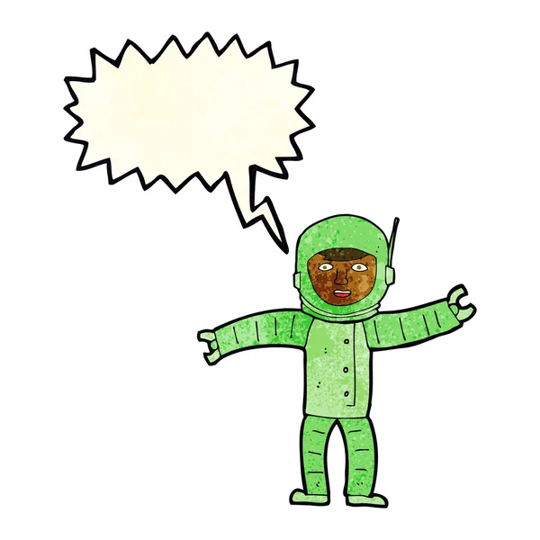 Мультфильм о космическом человеке с пузырем речи — стоковый вектор