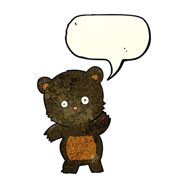 Bonito urso preto desenhos animados com fala bolha — Vetor de Stock
