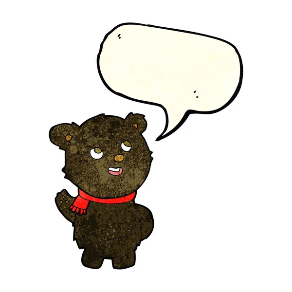 Dibujos animados lindo oso negro cachorro con burbuja de habla — Vector de stock