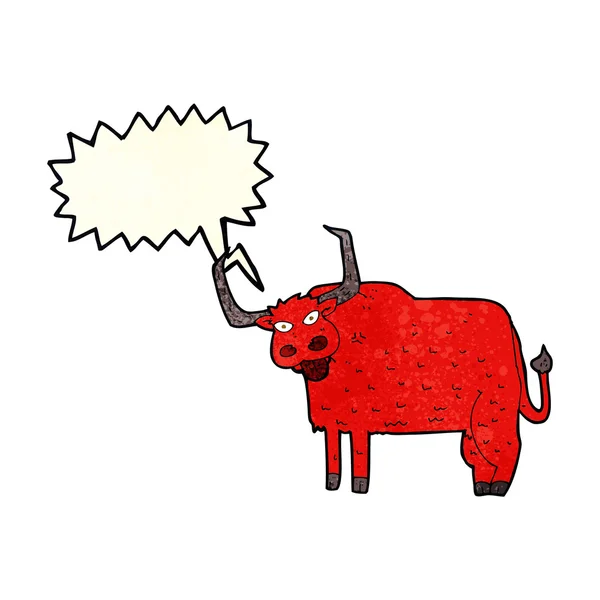 Cartoon hairy cow with speech bubble — Stock Vector