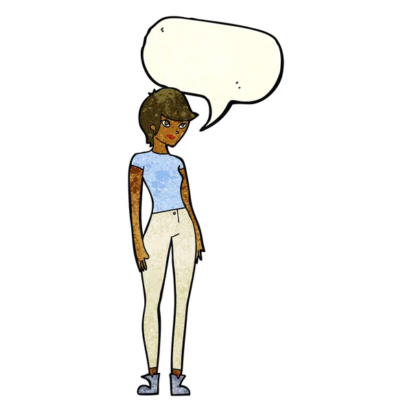 Cartoon moderne attraktive Frau mit Sprechblase — Stockvektor