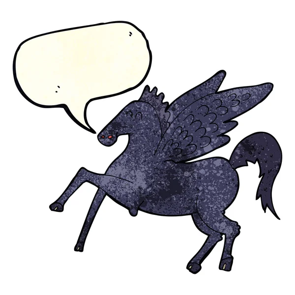 Cartoon magic flying horse with speech bubble — Stock Vector
