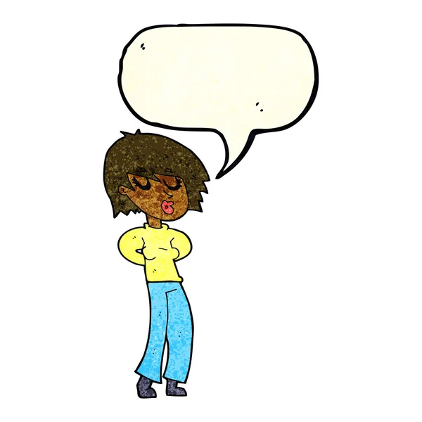 Mujer de dibujos animados silbando con la burbuja del habla — Archivo Imágenes Vectoriales
