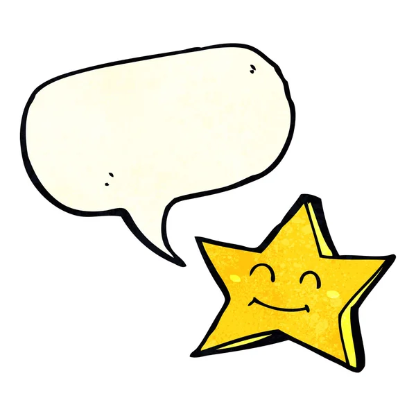 Personnage étoile heureux dessin animé avec bulle de parole — Image vectorielle