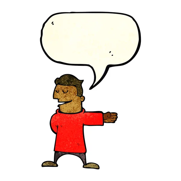 Cartoon man gesturing direction with speech bubble — Stock Vector
