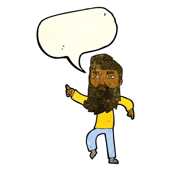Cartoon bearded man pointing the way with speech bubble — Stock Vector