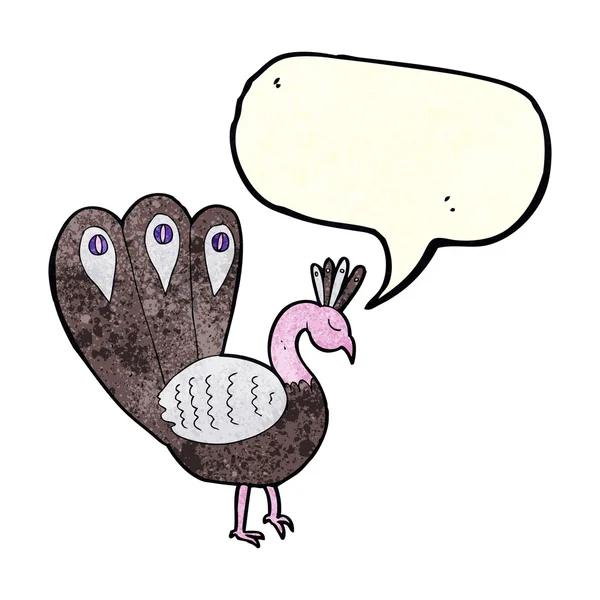 Cartoon peacock with speech bubble — Stock Vector