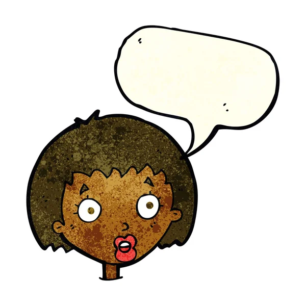 Dibujo animado sorprendido cara femenina con burbuja del habla — Archivo Imágenes Vectoriales