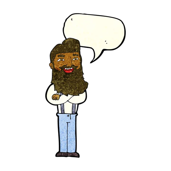 Cartoon gelukkig man met baard met tekstballon — Stockvector