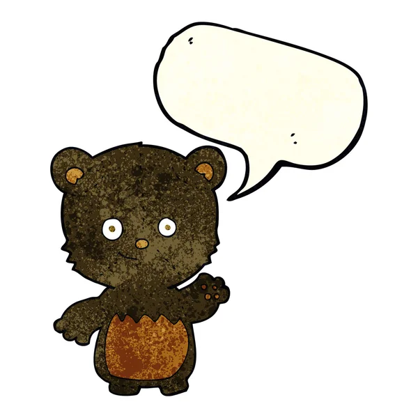 Cartoon zwarte bearcub zwaaien met tekstballon — Stockvector