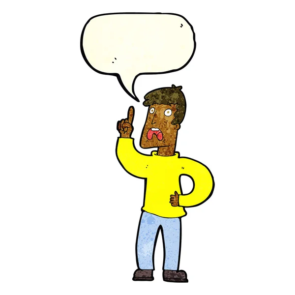 Uomo cartone animato con denuncia con bolla discorso — Vettoriale Stock