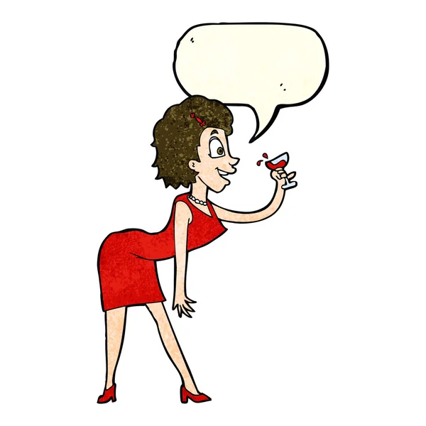 Cartoon woman with drink with speech bubble — Stock Vector