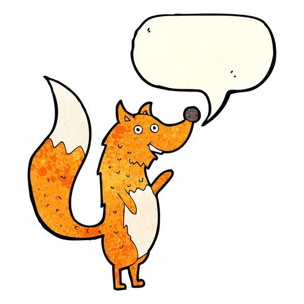 Cartoon waving fox with speech bubble — Stock Vector