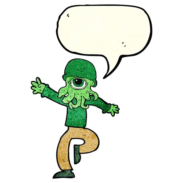 Cartoon Alien Monster Mann mit Sprechblase — Stockvektor