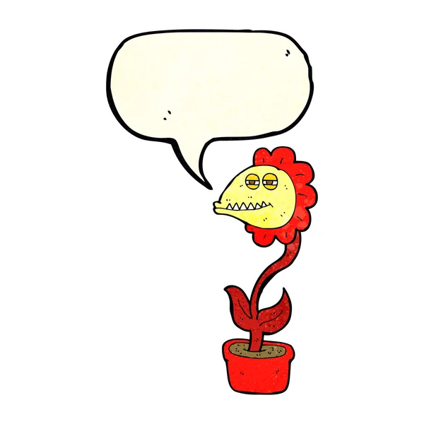 Flor monstruo de dibujos animados con burbuja de habla — Vector de stock