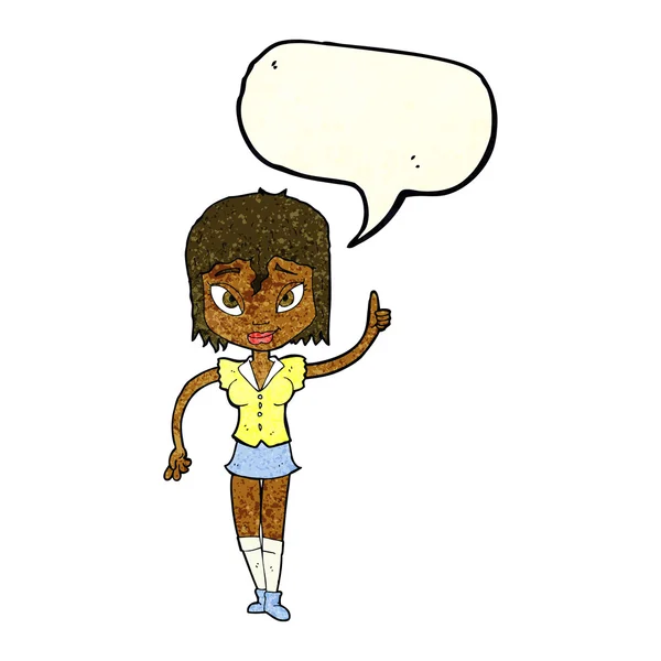 Mujer de dibujos animados haciendo punto con la burbuja del habla — Archivo Imágenes Vectoriales