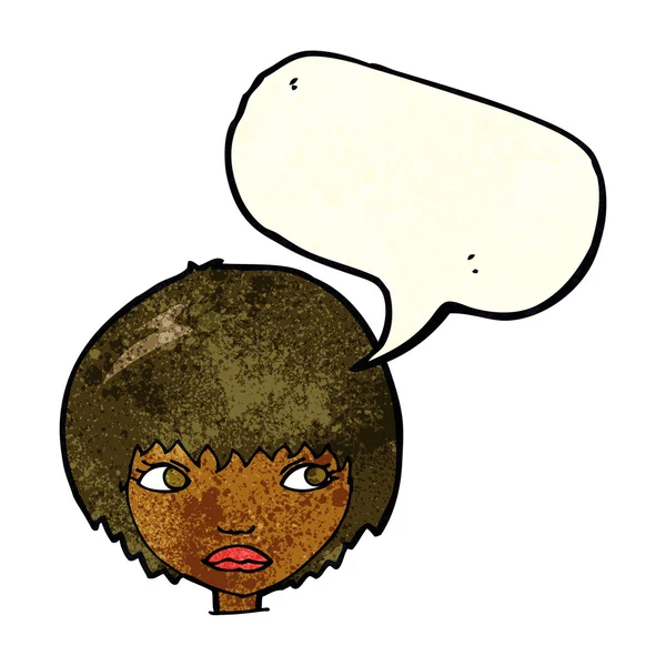 Desenho animado menina infeliz com bolha de fala — Vetor de Stock