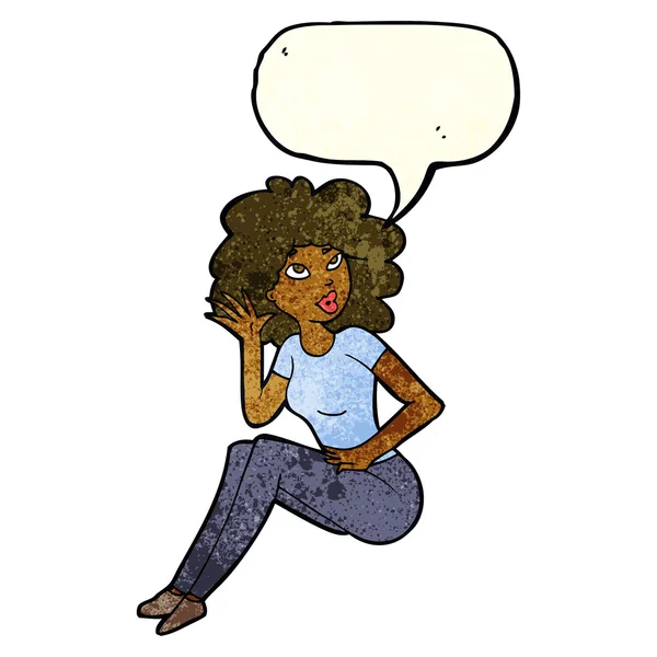 Femme dessin animé écoute avec bulle de parole — Image vectorielle