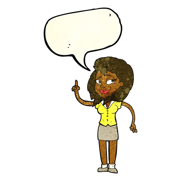 Karikatur hübsche Frau mit Idee mit Sprechblase — Stockvektor