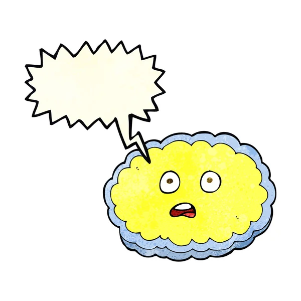 Rosto de nuvem de desenhos animados chocado com bolha de fala — Vetor de Stock