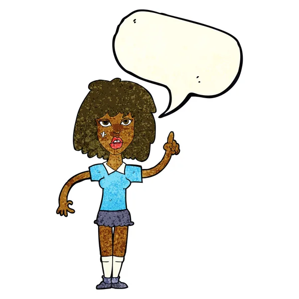 Cartoon toughe Frau mit Idee mit Sprechblase — Stockvektor