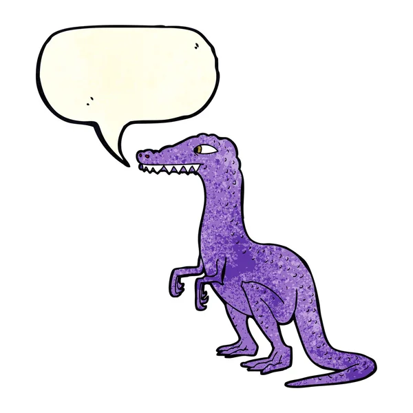 Dinosaurio de dibujos animados con burbuja de habla — Vector de stock