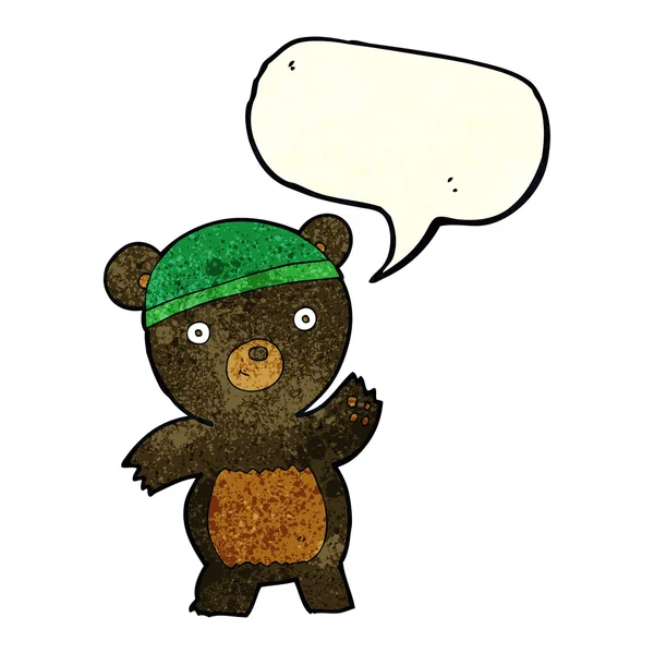 भाषण बुलबुला के साथ प्यारा कार्टून काला भालू — स्टॉक वेक्टर