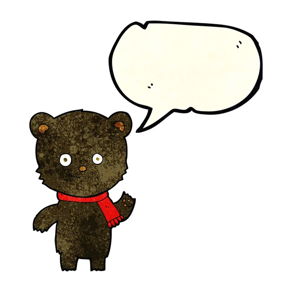 Мультяшный черный медведь машет речевым пузырем — стоковый вектор
