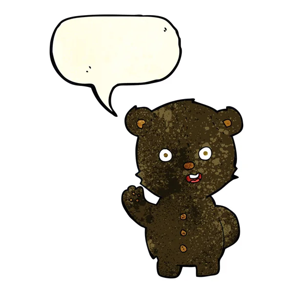 Bonito cartoon urso preto com fala bolha — Vetor de Stock