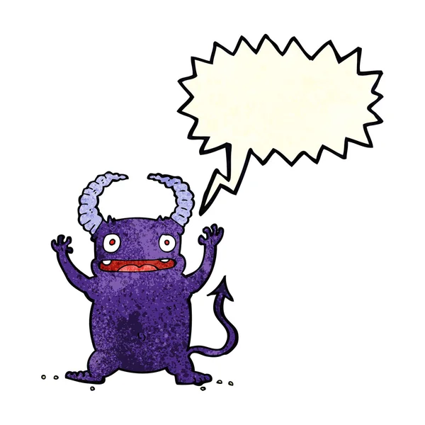 Cartone animato piccolo diavolo con la bolla discorso — Vettoriale Stock