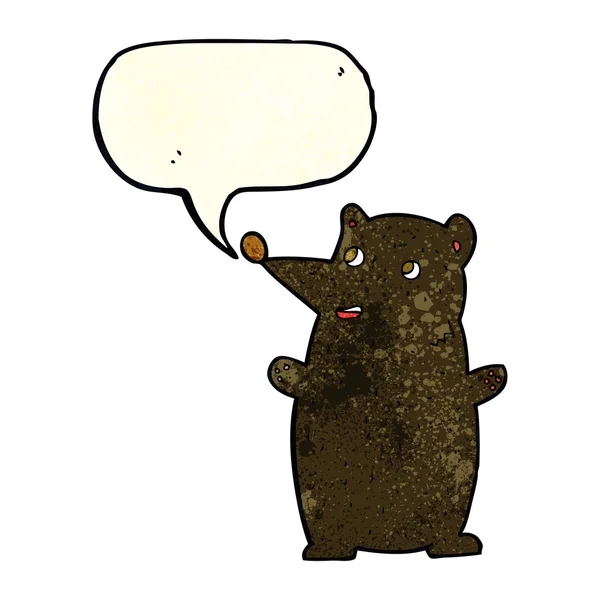 Funny cartoon black bear with speech bubble — Stock Vector