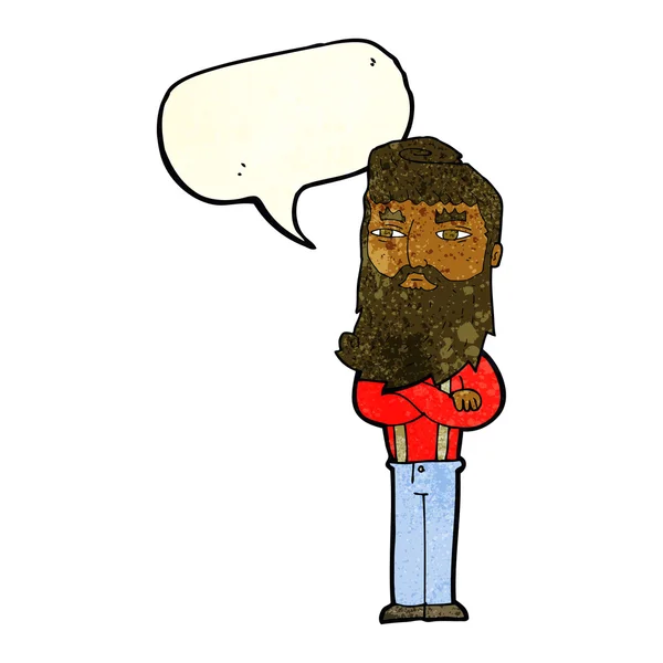 Desenho animado homem sério com barba com bolha de fala — Vetor de Stock