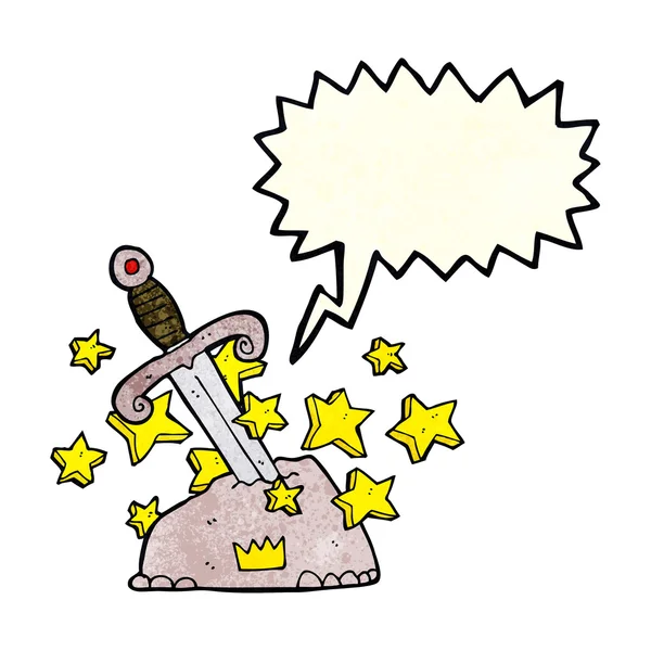 Cartoon magisches Schwert in Stein mit Sprechblase — Stockvektor
