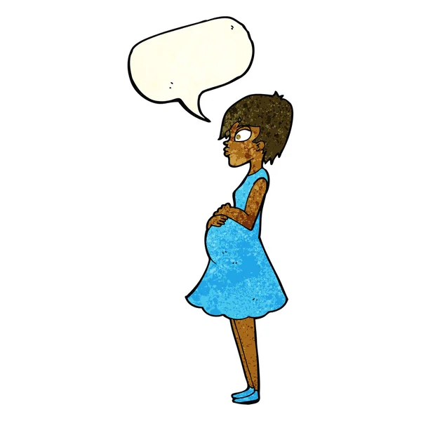Desenhos animados mulher grávida com bolha de fala — Vetor de Stock