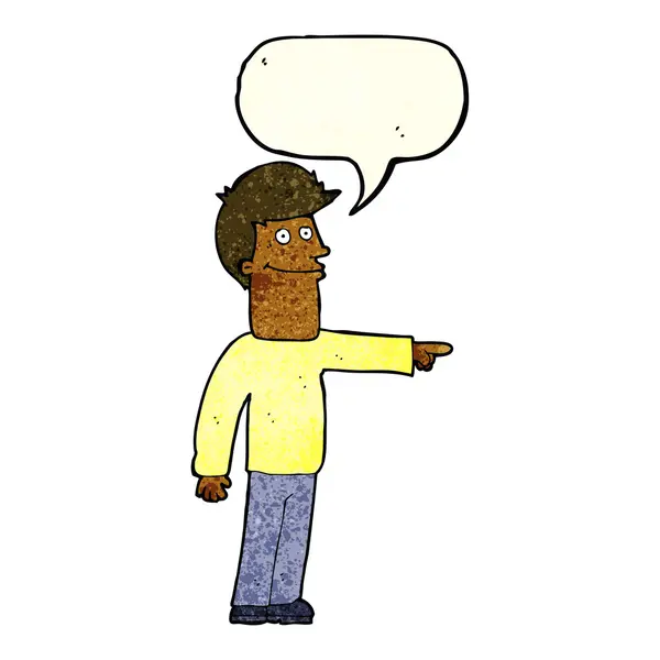 Homem dos desenhos animados apontando com bolha de fala —  Vetores de Stock