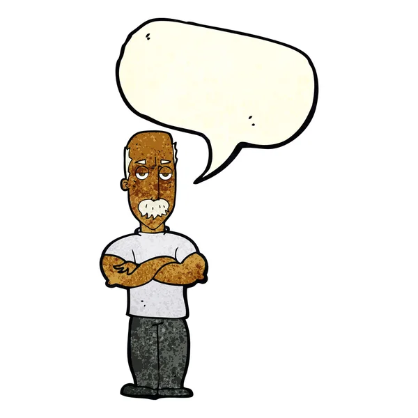 Γελοιογραφία θυμωμένος άνθρωπος με μουστάκι με το συννεφάκι λόγου — Διανυσματικό Αρχείο