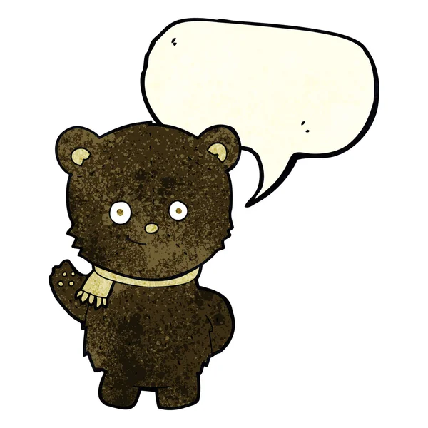 Милий мультяшний чорний ведмідь махає мовною бульбашкою — стоковий вектор