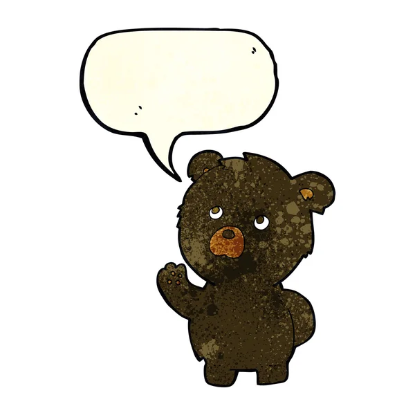 Γελοιογραφία κουνώντας μαύρη αρκούδα με το συννεφάκι λόγου — Διανυσματικό Αρχείο